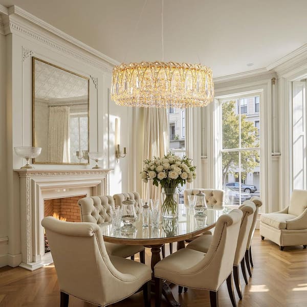 18.5in. 1-Light Gold Round Brass Modern Kitchen Island Luxury Chandelier LED Ceiling Light with K9 Crystals