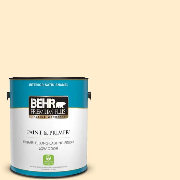 BEHR PREMIUM PLUS 1 gal. #320A-2 Provence Creme Satin Enamel Low Odor Interior Paint & Primer