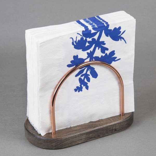 Chestnut Wood with Copper Plated Wire Tabletop Napkin Holder Stand Tissue Paper Dispenser, 4 x 7.3 x 5.3 in. H, Brown