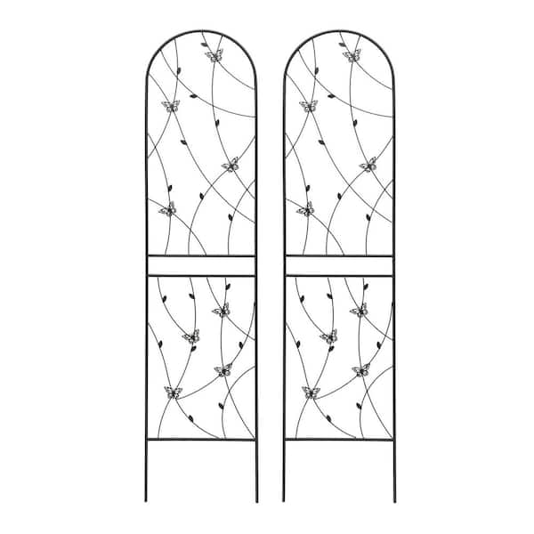 Tunearary 86. 7in. Outdoor Garden Butterfly Decorative Black Metal Climbing Plant Flower Trellis, 2 Pieces