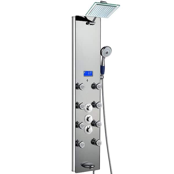 AKDY 52 in. 8-Jet Shower Panel System in Mirror Tempered Glass with Rainfall Shower Head Hand Shower (Valve Included)