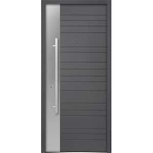 Deux 0729 36 in. x 80 in. Single Panel Right Hand/Inswing Gray Steel Prehung Front Door with Handle