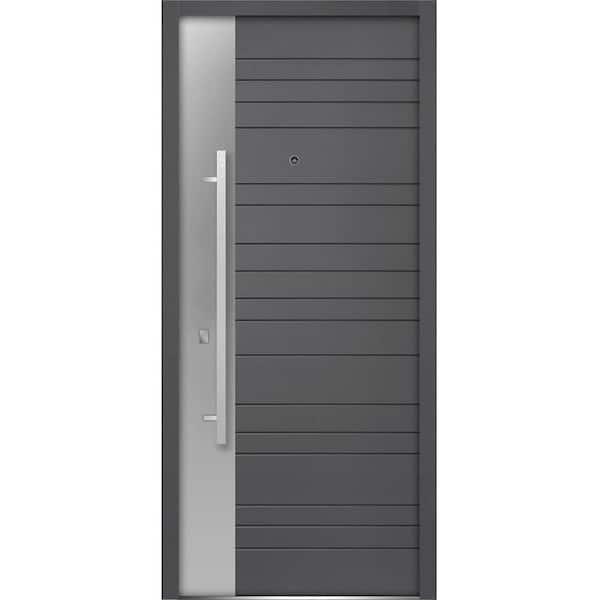 VDOMDOORS Deux 0729 36 in. x 80 in. Single Panel Right Hand/Inswing Gray Steel Prehung Front Door with Handle