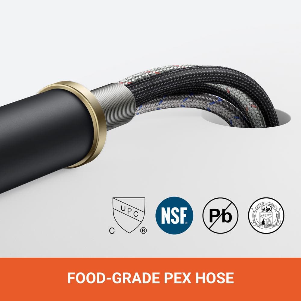 Black and Gold Stainless Steel High-Arc Kitchen Faucet with Pull-Out Spray