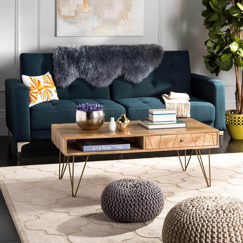 Transitional Mango Wood Rectangular Coffee Table with Storage