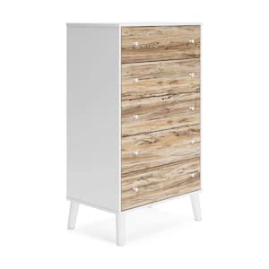 18.88 in. White and Brown 5-Drawer Tall Dresser Chest Without Mirror