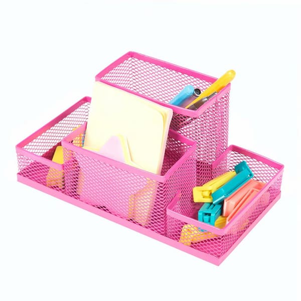 Pro Space 4 Scetion Multifunctional Pencil Holder For Desk Organizer Metal Mesh Phone Stand Perfect School Home Office Pink Do20395p The Depot 4 Scetion Multifunctional Pencil Holder, Pink Metal School Desk