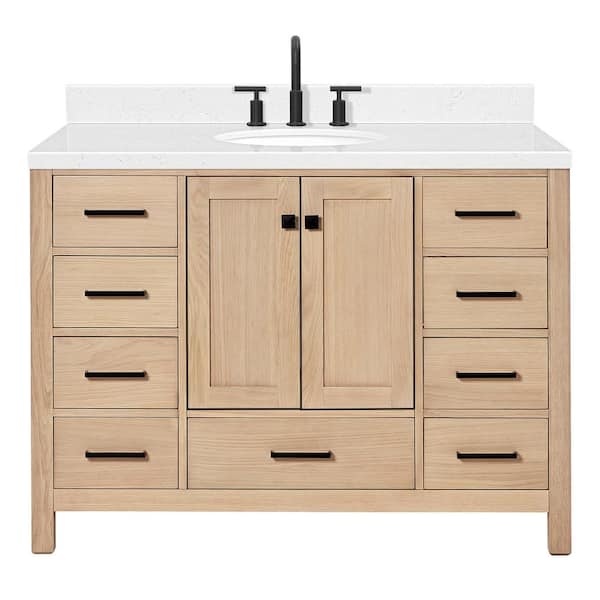 Cambridge 48 in. W x 22 in. D x 36 in. H Single Oval Sink Bath Vanity in Oak with Carrara White Quartz Top