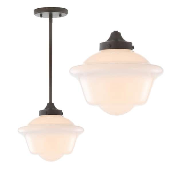 Kurtz 9.5 in. 1-Light Oil Rubbed Bronze LED Pendant with Adjustable Drop Metal/Glass