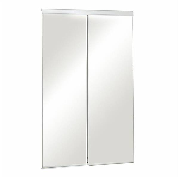 Pinecroft 48 in. x 80 in. Mirror Bevelled White Frame Aluminum Sliding Door