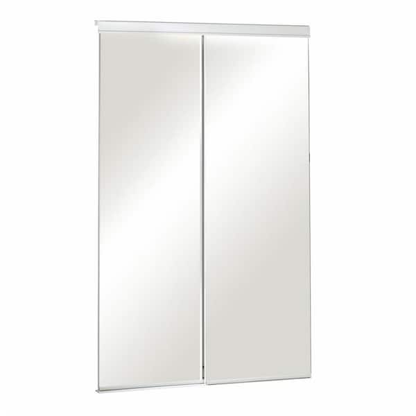 Pinecroft 72 in. x 80 in. Mirror 2-Panel Beveled White Frame Aluminum Sliding Door