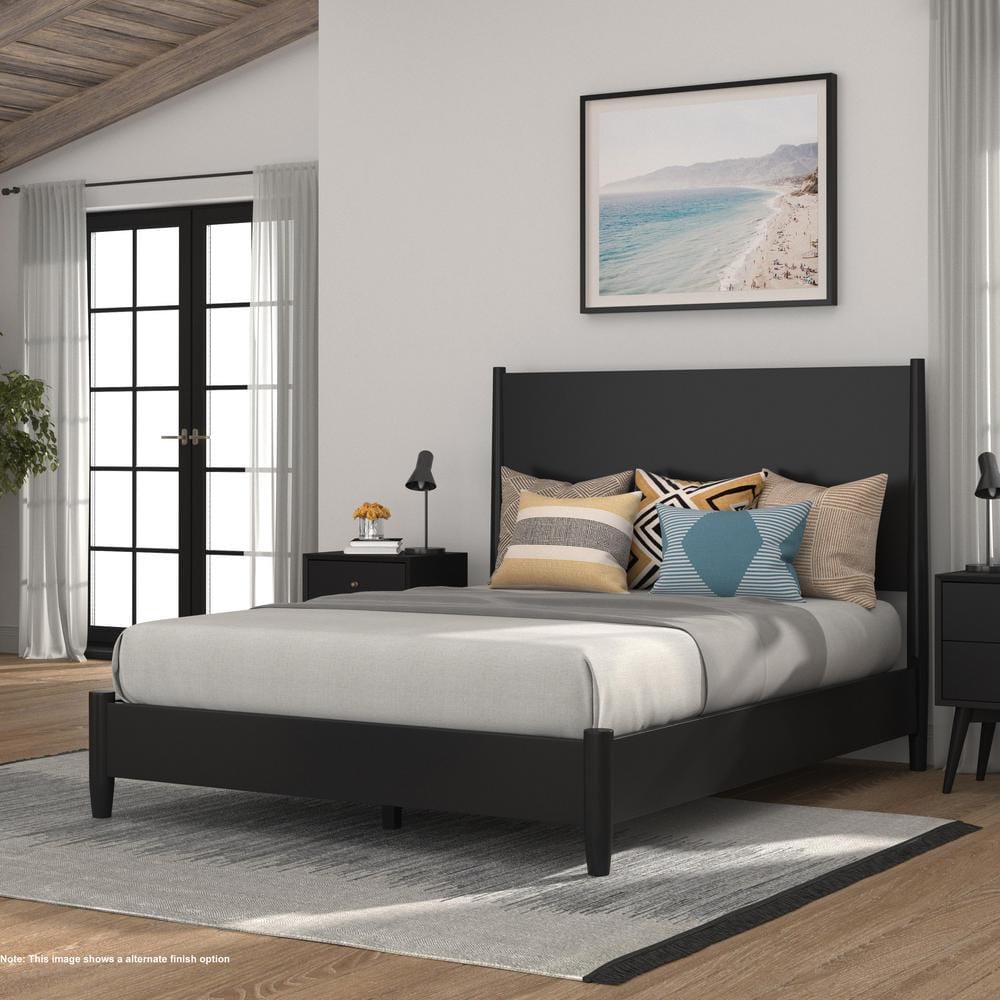Flynn Mid-Century Modern King Platform Bed with Drawer, Acorn Brown