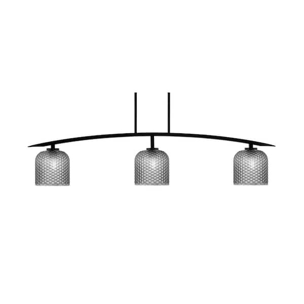 Unbranded Siena 3-Light Matte Black Billiard Light with 7 in. Smoke Textured Glass Shades No Bulbs Included