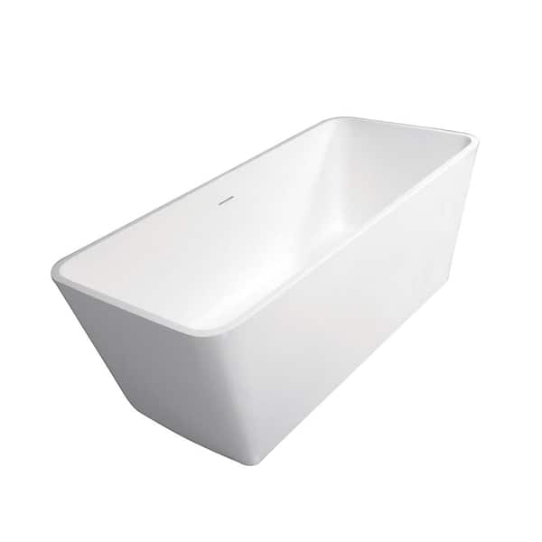 Aqua Eden Lydia 59 in. Solid Surface Flatbottom Freestanding Bathtub in White