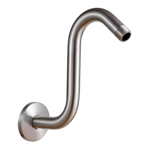 8 in Brushed Nickel Shower Arm Extension with Flange, S Shaped High Rise Goose Neck