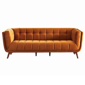 Kansas 86 in. W Square Arm Velvet Mid Century Modern Style Comfy Rectangle Sofa in Burnt Orange (Seats 3)