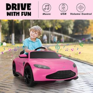 12-Volt Electric Car Kids Ride on Licensed Aston Martin Car with Remote Control and Music, Pink