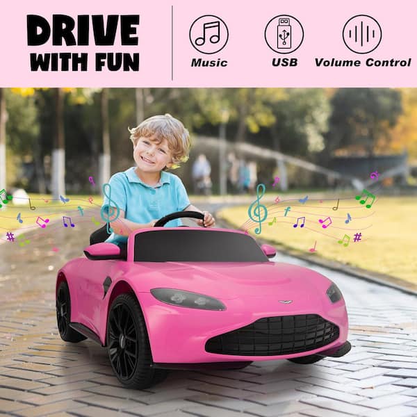 12-Volt Kids Electric Car Ride on Car with Remote Control and Music Licensed Aston Martin, Pink