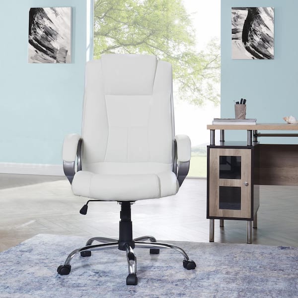 Homestock White High Back Executive Premium Faux Leather Office Chair with Back Support, Armrest and Lumbar Support