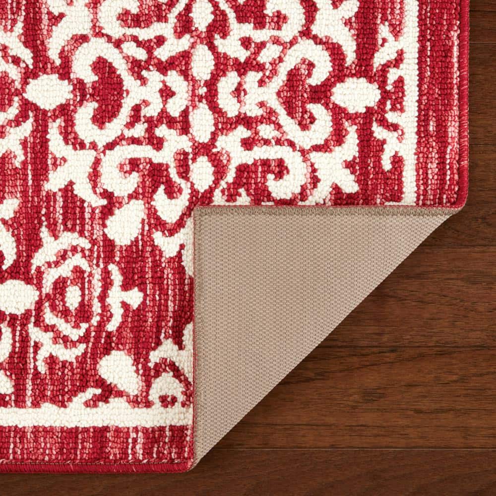 Red and White Synthetic Tufted Rectangular Medallion Rug, 24"x40"