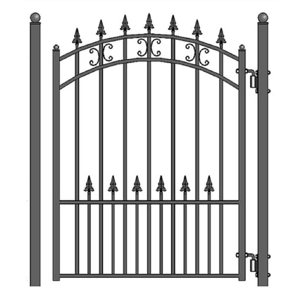 St. Petersburg Style 4 ft. x 5 ft. Black Steel Pedestrian Fence Gate