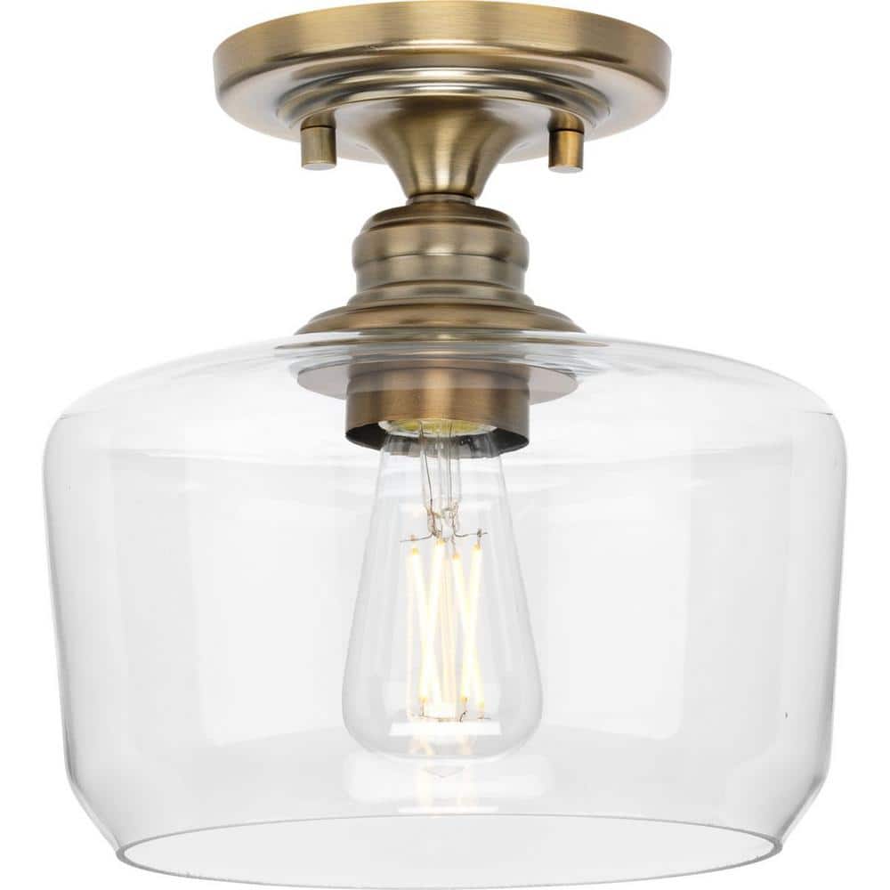 Vintage Brass Glass Indoor/Outdoor Flush Mount Light