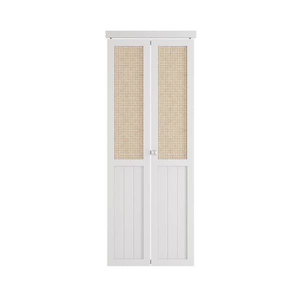 30 in x 80 in Webbing & Wood Bi-Fold Interior Door for Closet, MDF, White Folding Door for Wardrobe, including Hardware