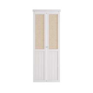30 in x 80 in Webbing & Wood Bi-Fold Interior Door for Closet, MDF, White Folding Door for Wardrobe, including Hardware