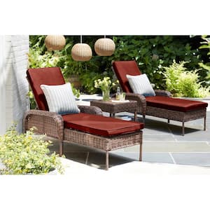 Cambridge Brown Wicker Outdoor Patio Chaise Lounge with Sunbrella Henna Red Cushions
