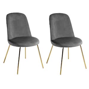 Zanka Velvet Gray Upholstered Dining Chair Gold Leg Side Chair (Set of 2)