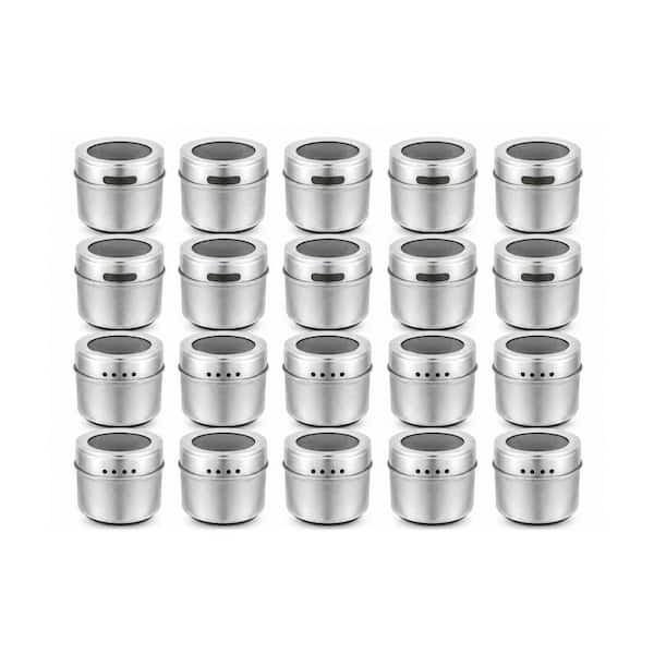 20-Piece Silver Magnetic Spice Tins Storage Spice Containers on Refrigerator with 240 Spice Label Set
