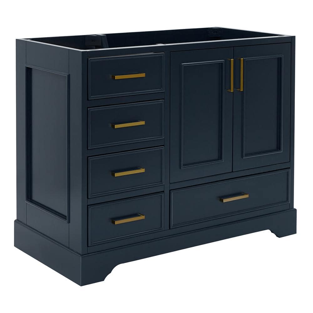 Midnight Blue 43" Freestanding Single Vanity Cabinet with Brass Hardware