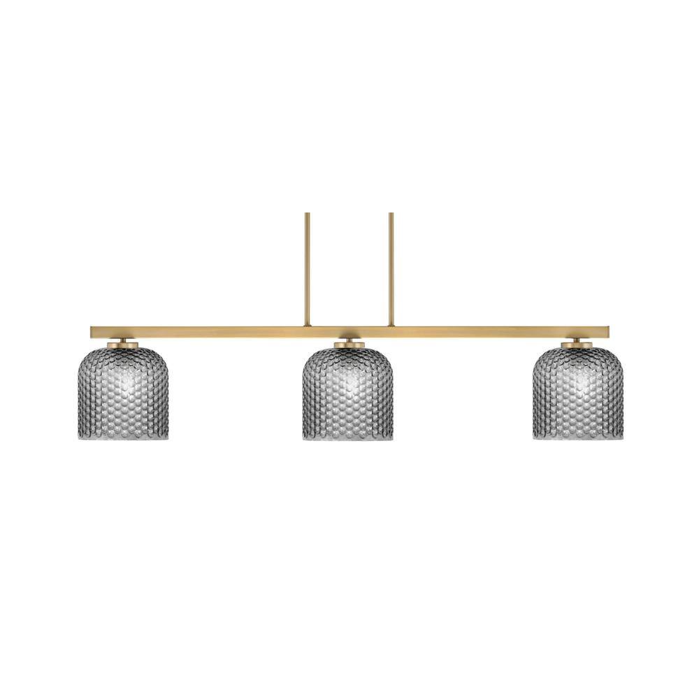 Cottonwood 3 Light New Age Brass Light Chandelier with Smoke Textured Glass