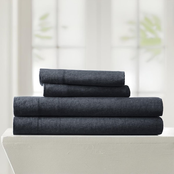 4-Piece Navy 100% Cotton Ultra Soft Jersey Knit Queen Sheet Set