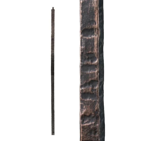 HOUSE OF FORGINGS Oil Rubbed Bronze 1.1.23 Square Hammered Plain 1 in. x 47 in. Iron Newel Support Post for Stair Remodeling