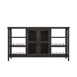 55.12-in. W x 13.77-in. D x 30.31-in. H in Grey Particle Board Ready to Assemble Floor Kitchen Cabinet with Wine Rack