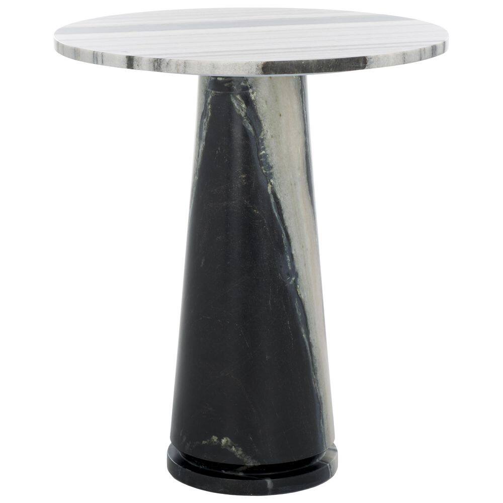 Valentia 20.5 in. White/Black Round Marble End Table - thumbnail 8