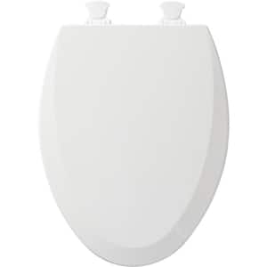 Elongated Enameled Wood Closed Front Toilet Seat in White Removes for Easy Cleaning