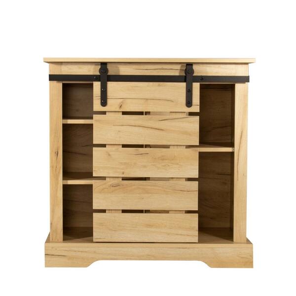 CIPACHO Light Brown Side Cabinet with Sliding Barn Door and Interior Shelves