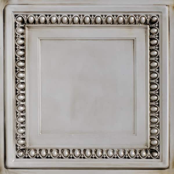FROM PLAIN TO BEAUTIFUL IN HOURS Cambridge Antique White 2 ft. x 2 ft. PVC Glue Up or Lay In Faux Tin Ceiling Tile (200 sq. ft./case)