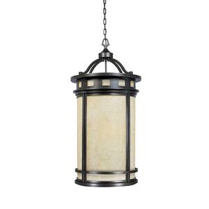 Sedona 43.25 in. Oil Rubbed Bronze 4-Light Outdoor Hanging Lamp with Amber Glass Shade