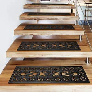 Easy clean, Waterproof, Low Profile Non-Slip Indoor/Outdoor Rubber Stair Treads,10 in. x 30 in.(Set of 5),Black Wrought