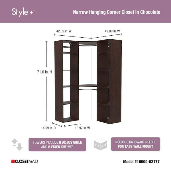 ClosetMaid Style+ Coastal Teak Hanging Wood Closet Corner System with (2)  16.97 in. W Towers, 2 Corner Shelves and 2 Corner Rods 10000-02180 - The  Home Depot