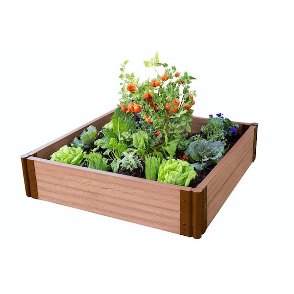 Frame It All Two Inch Series 4 ft. x 4 ft. x 11 in. Classic Sienna Composite Raised Garden Bed Kit