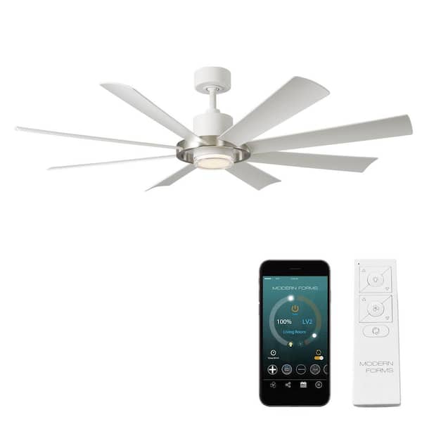 Modern Forms Aura 60 in. Smart Indoor/Outdoor Matte White BrushedNickel Windmill Ceiling Fan Selectable CCT Integrated LED and Remote
