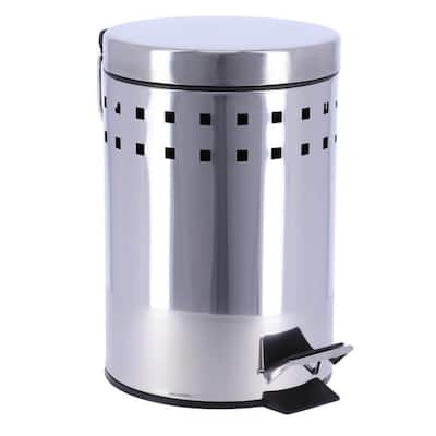 3 l/0.8 Gal. Round Perforated Metal Bath Floor Step Trash Can Waste Bin and Stainless Steel Cover and Chrome