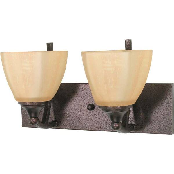 Glomar 2-Light Copper Bronze Vanity Light with Champagne Linen Washed Glass