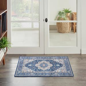 Fulton Navy Ivory Doormat 2 ft. x 3 ft. Center medallion Traditional Area Rug