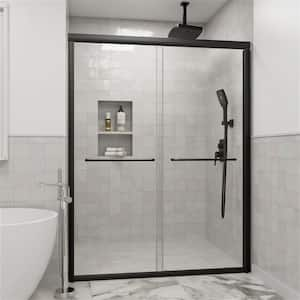 VENUS 60 in. W x 76 in. H Sliding Framed Shower Door in Black Finish with Clear Glass