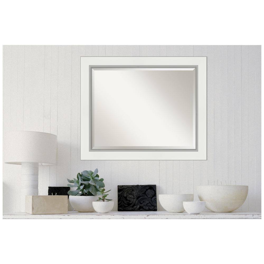 Elegant Silver and White Rectangular Beveled Bathroom Mirror